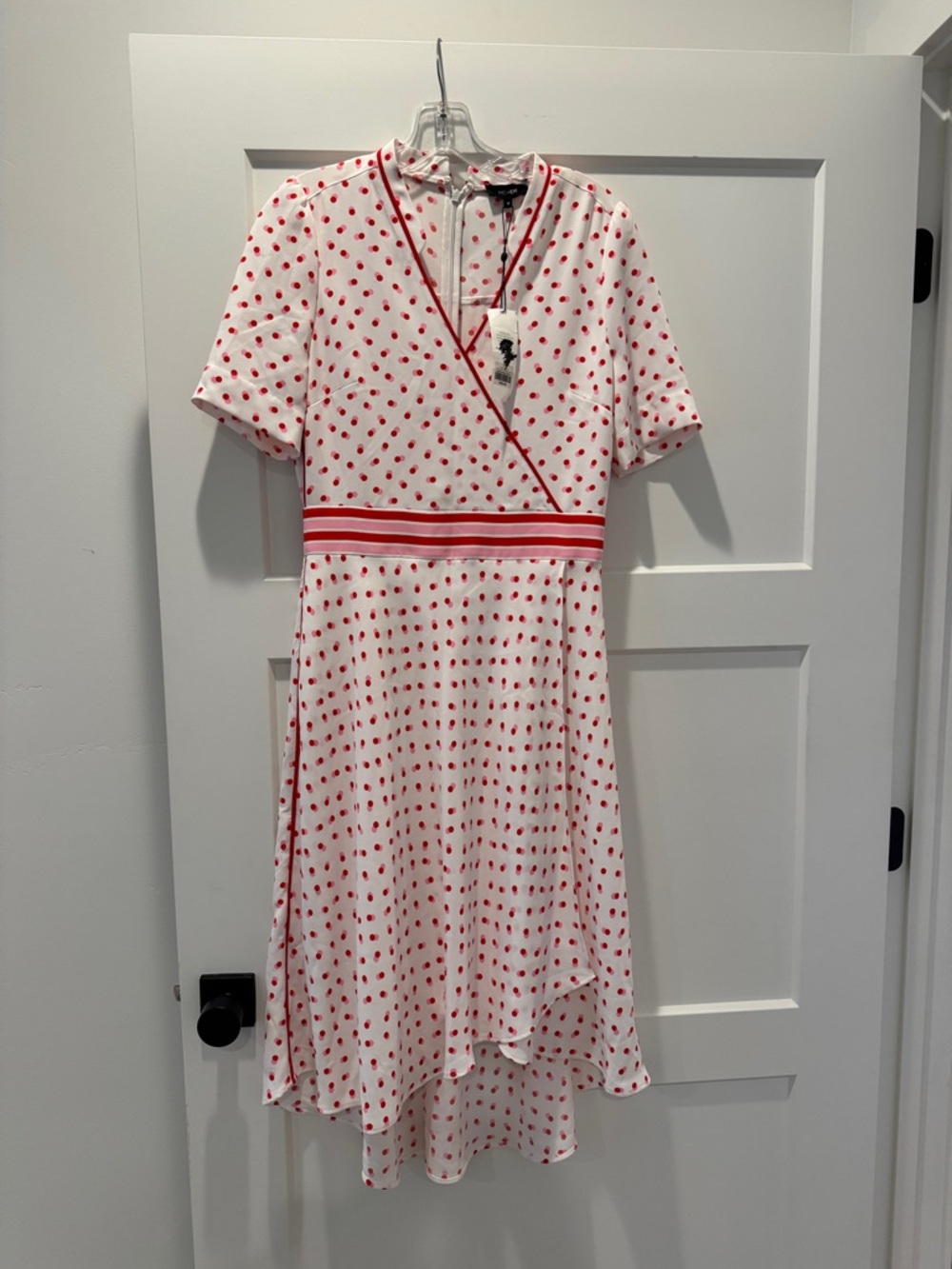 Me+EM White and Red Polka Dot Wrap-Style Midi Dress